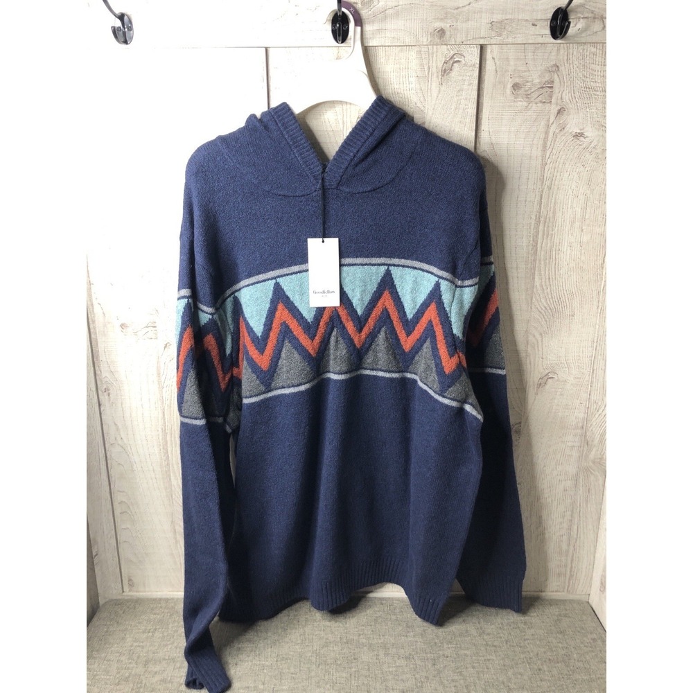Goodfellow & Co Mens Sweater Sz XL Extra Large Navy Blue Aztec Hooded Pullover